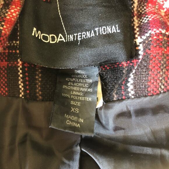 Moda brown red wool plaid preppy academia 70s 60s retro belted peacoat XS - Picture 6 of 7